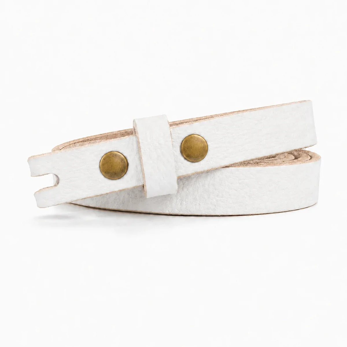 title=Narrow Women's Leather Belt; color=White; hw=Premium Snaps; hw_color=Brass