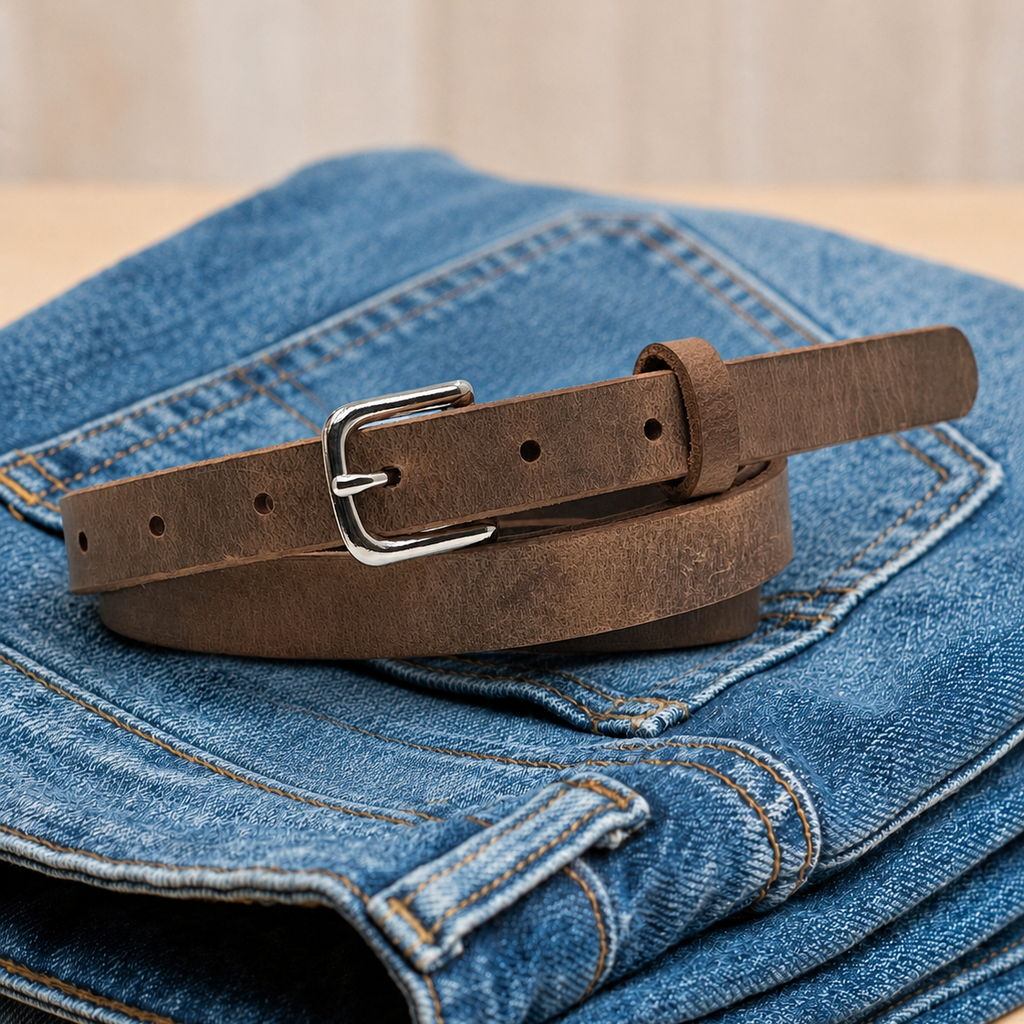 title=Women's Skinny Leather Belt 3/4"