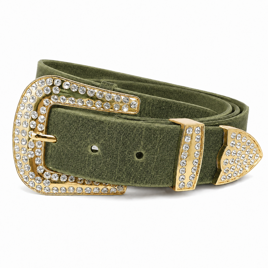 title=Women's Rhinestone Western Belt; color=Crazy Horse; hw=Chicago screws; hw_color=Gold; buckle=Rhinestone; buckle_color=Gold