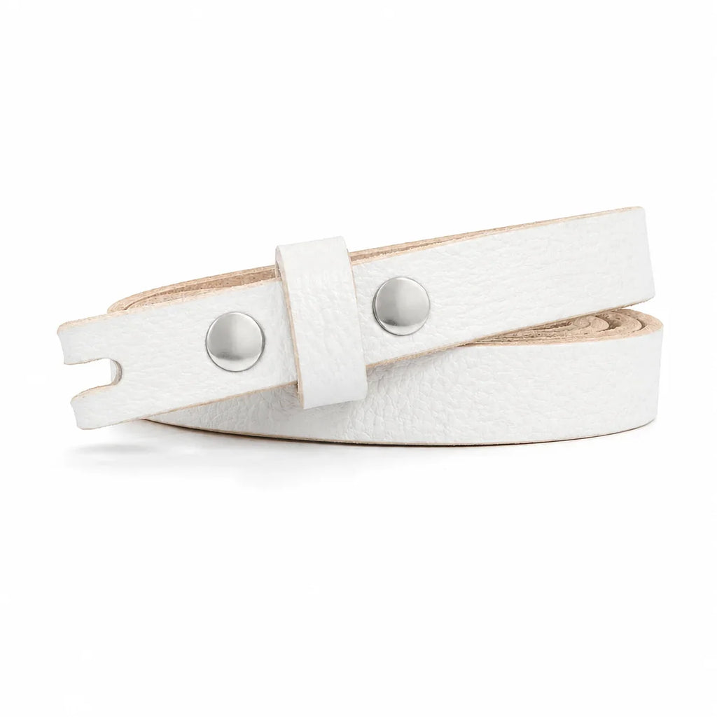 title=Narrow Women's Leather Belt; color=White; hw=Premium Snaps; hw_color=Nickel