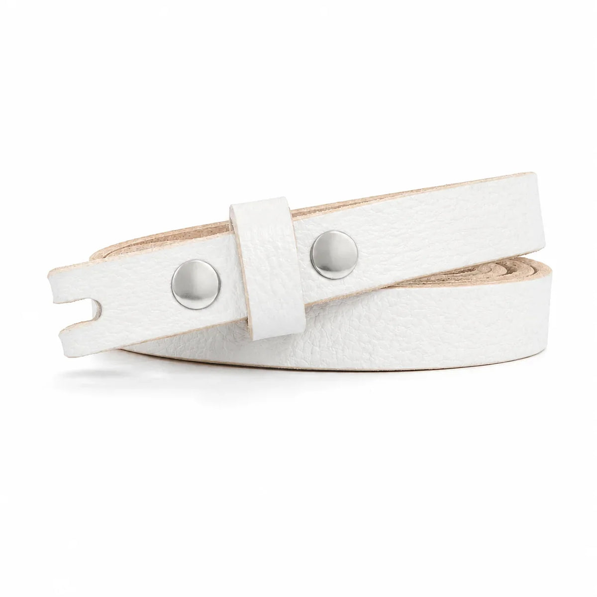 title=Narrow Women's Leather Belt; color=White; hw=Premium Snaps; hw_color=Nickel