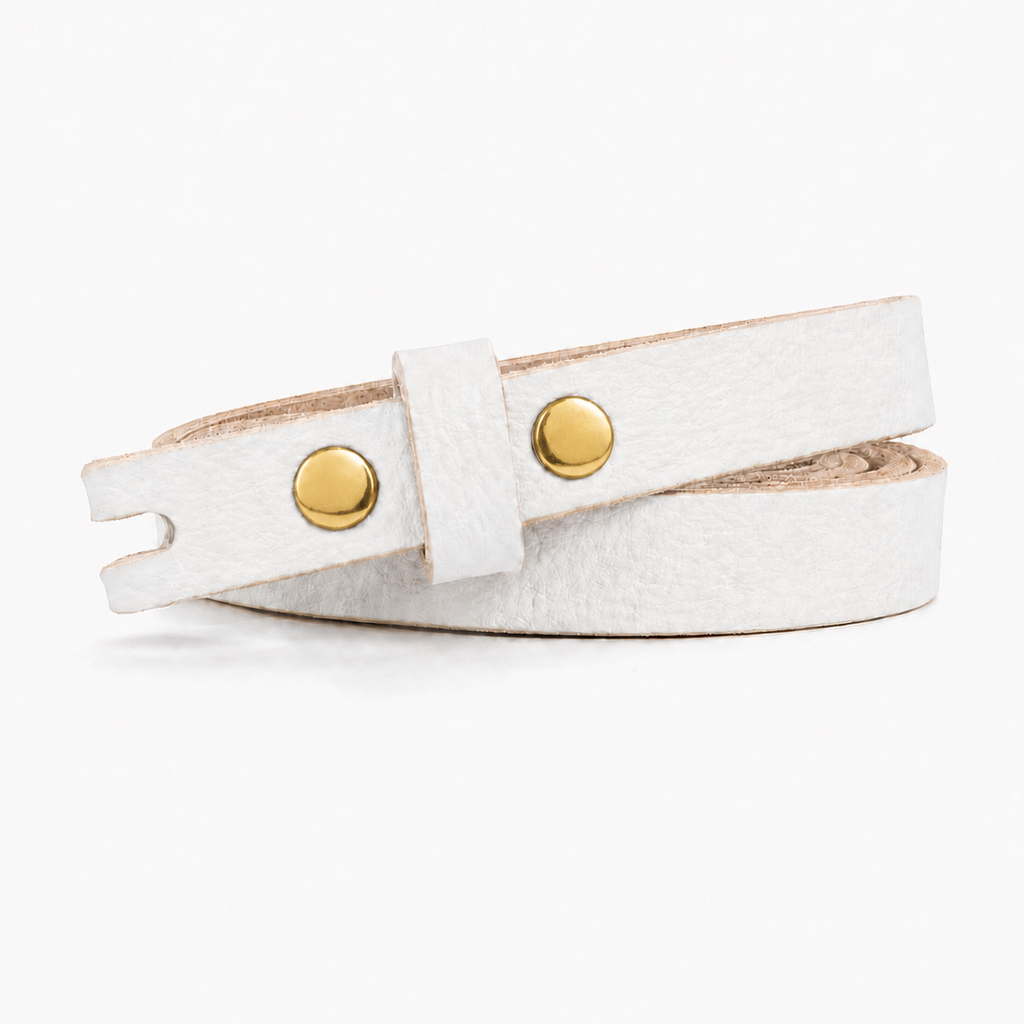 title=Narrow Women's Leather Belt; color=White; hw=Premium Snaps; hw_color=Gold