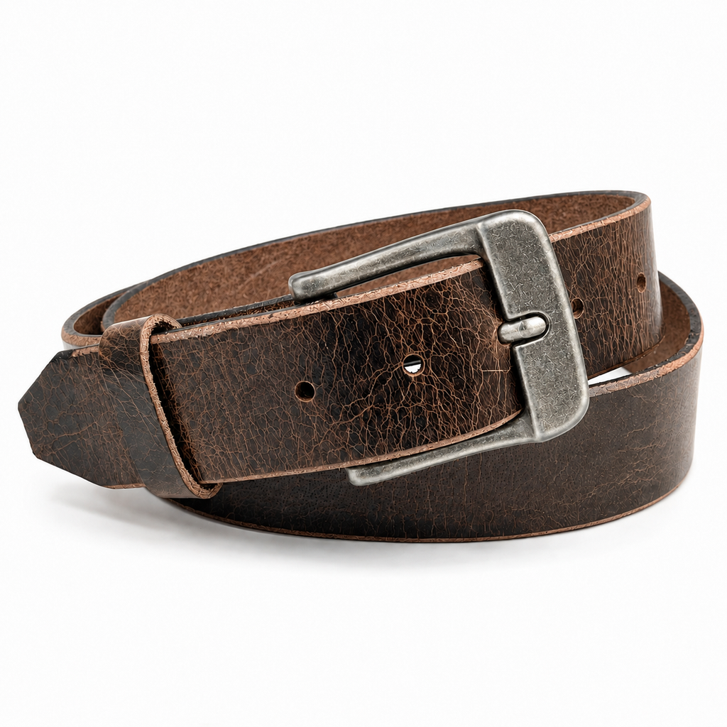 title=Men's Crazy Horse Buffalo Leather Belt; color=Antique Chocolate; hw=Premium Snaps, Chicago Screws; hw_color=Nickel; buckle_color=Silver