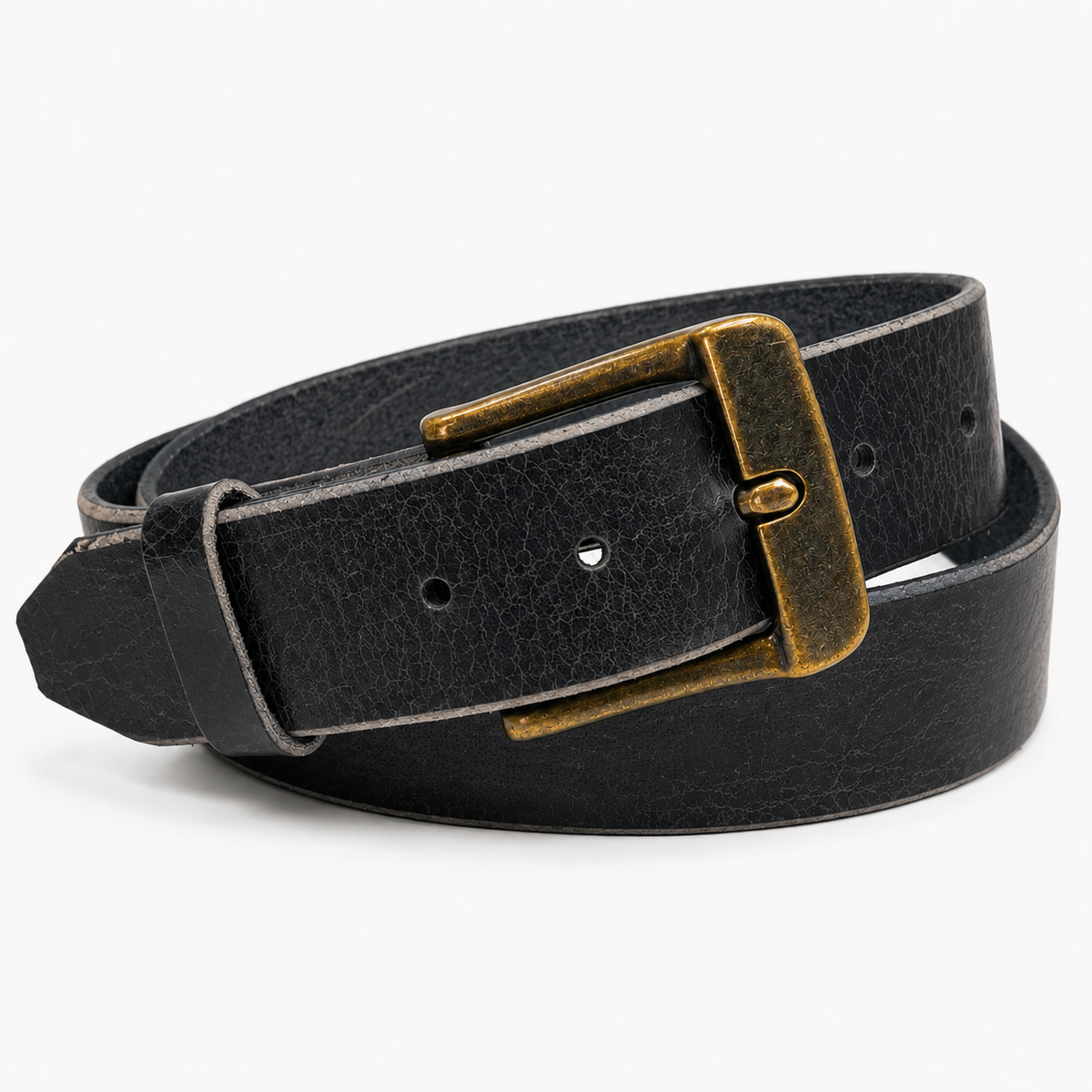 title=Men's Crazy Horse Buffalo Leather Belt; color=Black; hw=Premium Snaps, Chicago Screws; hw_color=Brass; buckle_color=Brass