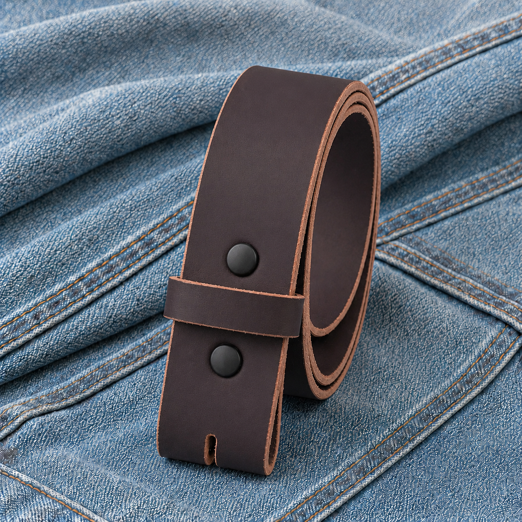 title=Buffalo Leather Belt Strap; color=Brown; hw=Premium Snaps; hw_color=Black