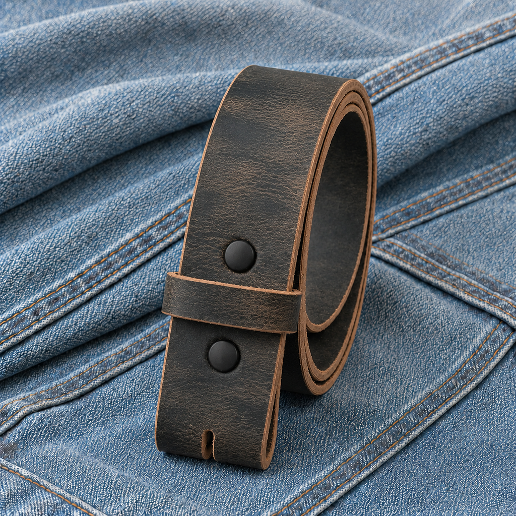 title=Buffalo Leather Belt Strap; color=Crazy Horse; hw=Premium Snaps; hw_color=Black
