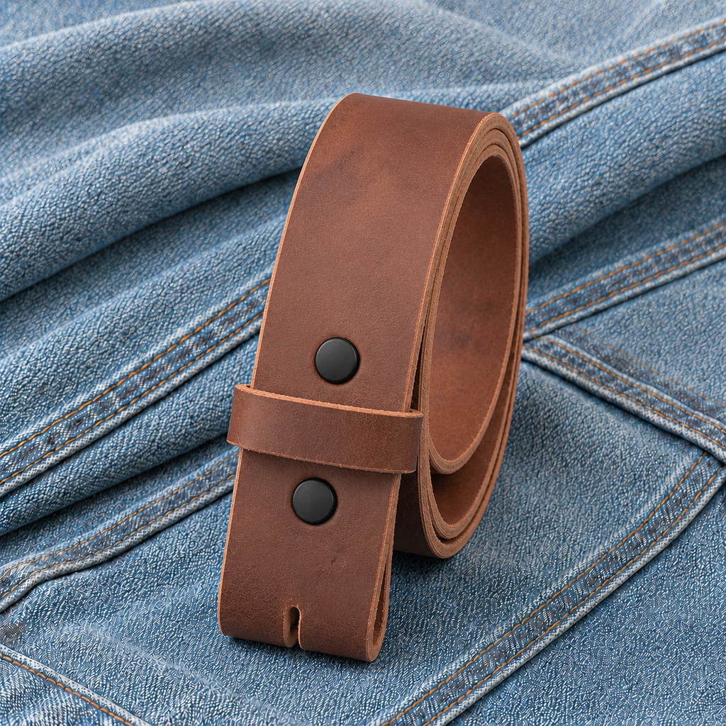 title=Buffalo Leather Belt Strap; color=Golden Brown; hw=Premium Snaps; hw_color=Black