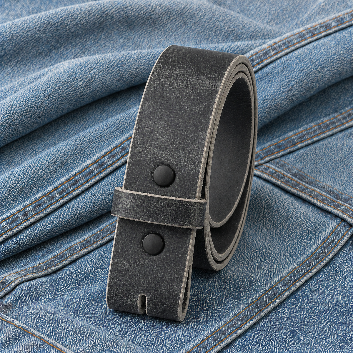 title=Buffalo Leather Belt Strap; color=Crazy Horse Gray; hw=Premium Snaps; hw_color=Black