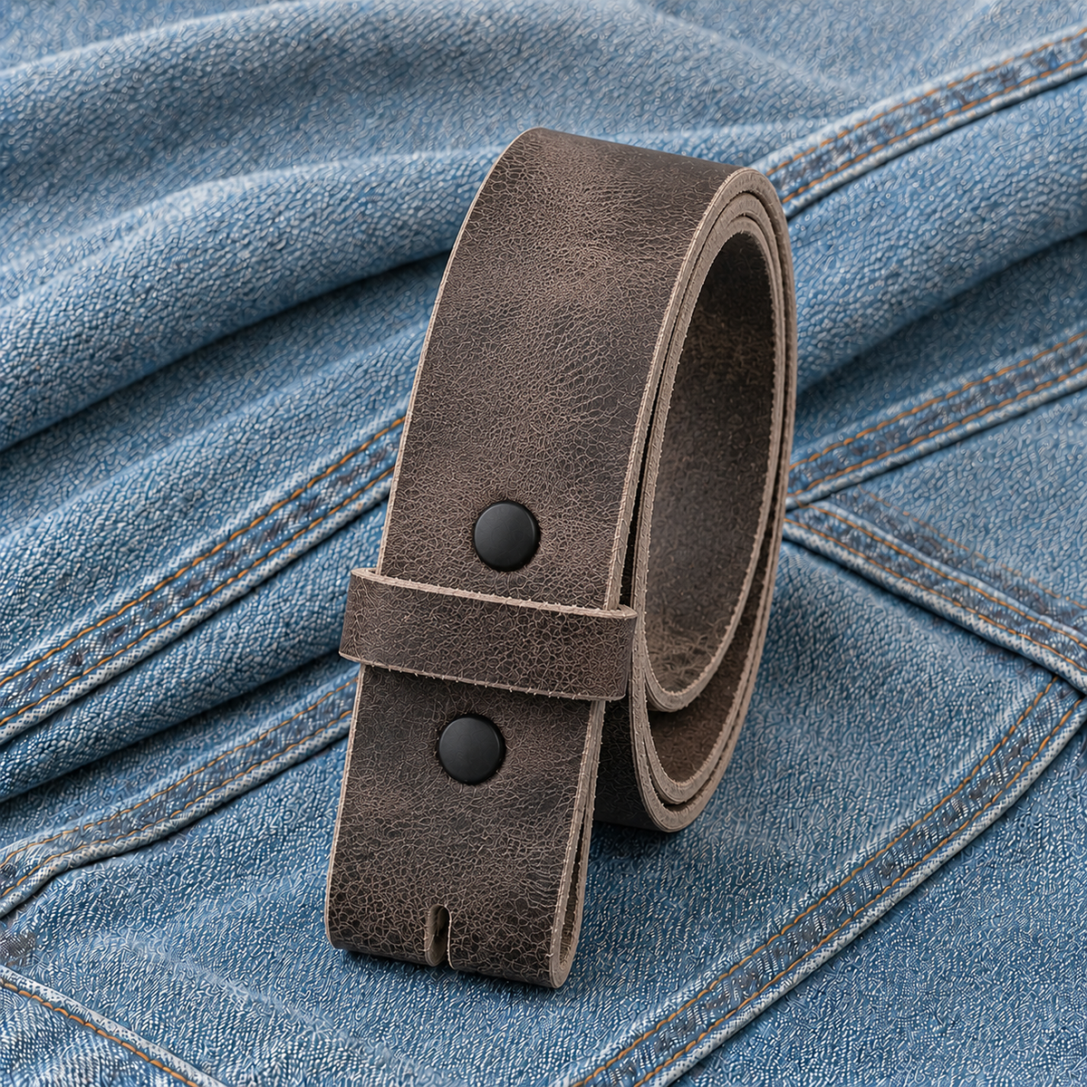 title=Buffalo Leather Belt Strap; color=Antique Brown; hw=Premium Snaps; hw_color=Black