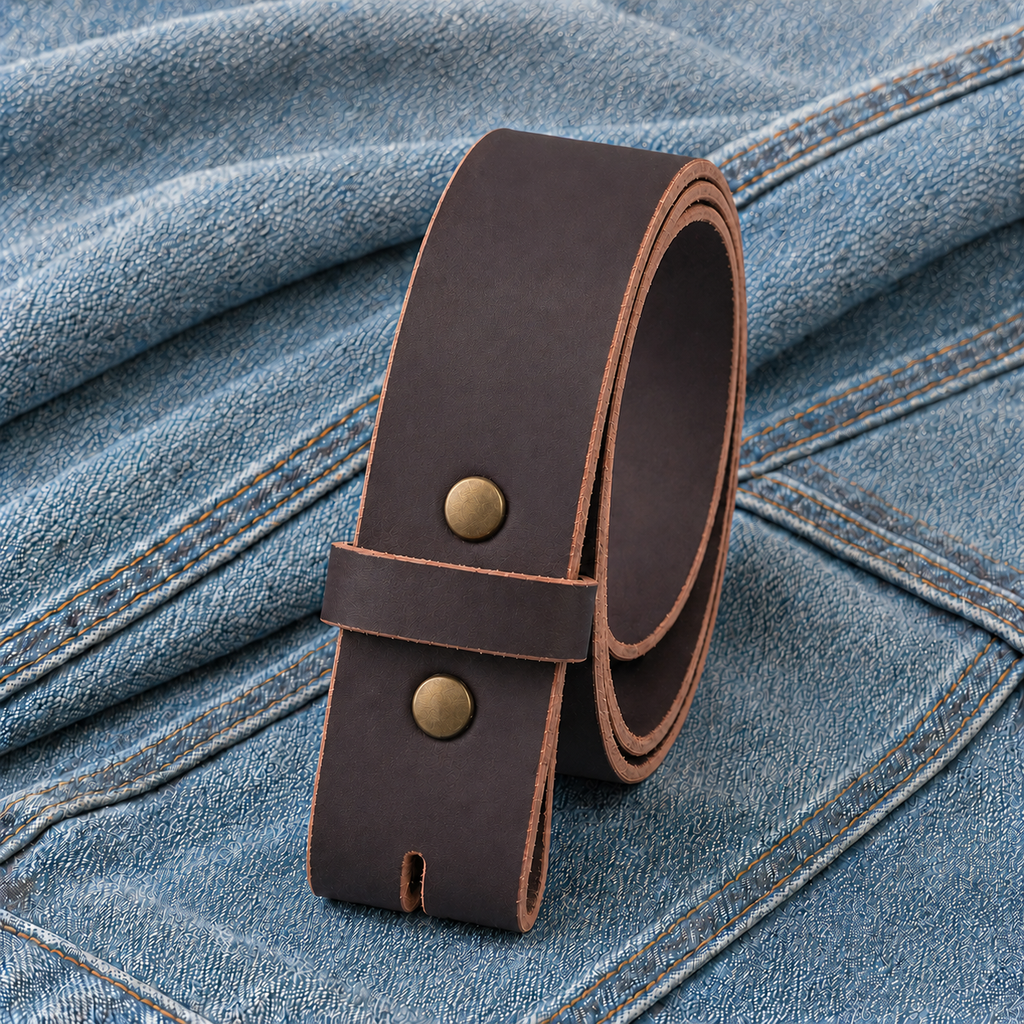 title=Buffalo Leather Belt Strap; color=Brown; hw=Premium Snaps; hw_color=Brass
