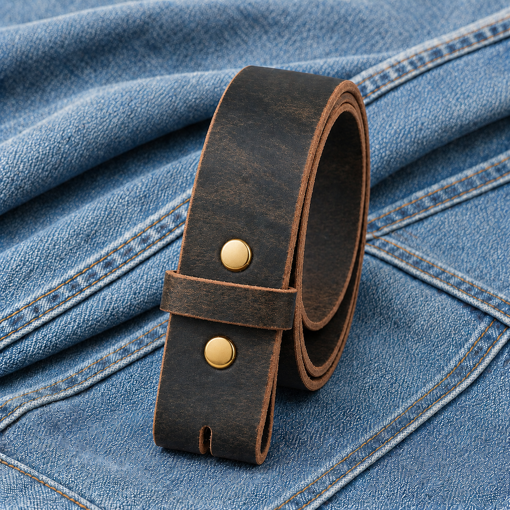 title=Buffalo Leather Belt Strap; color=Crazy Horse; hw=Premium Snaps; hw_color=Gold