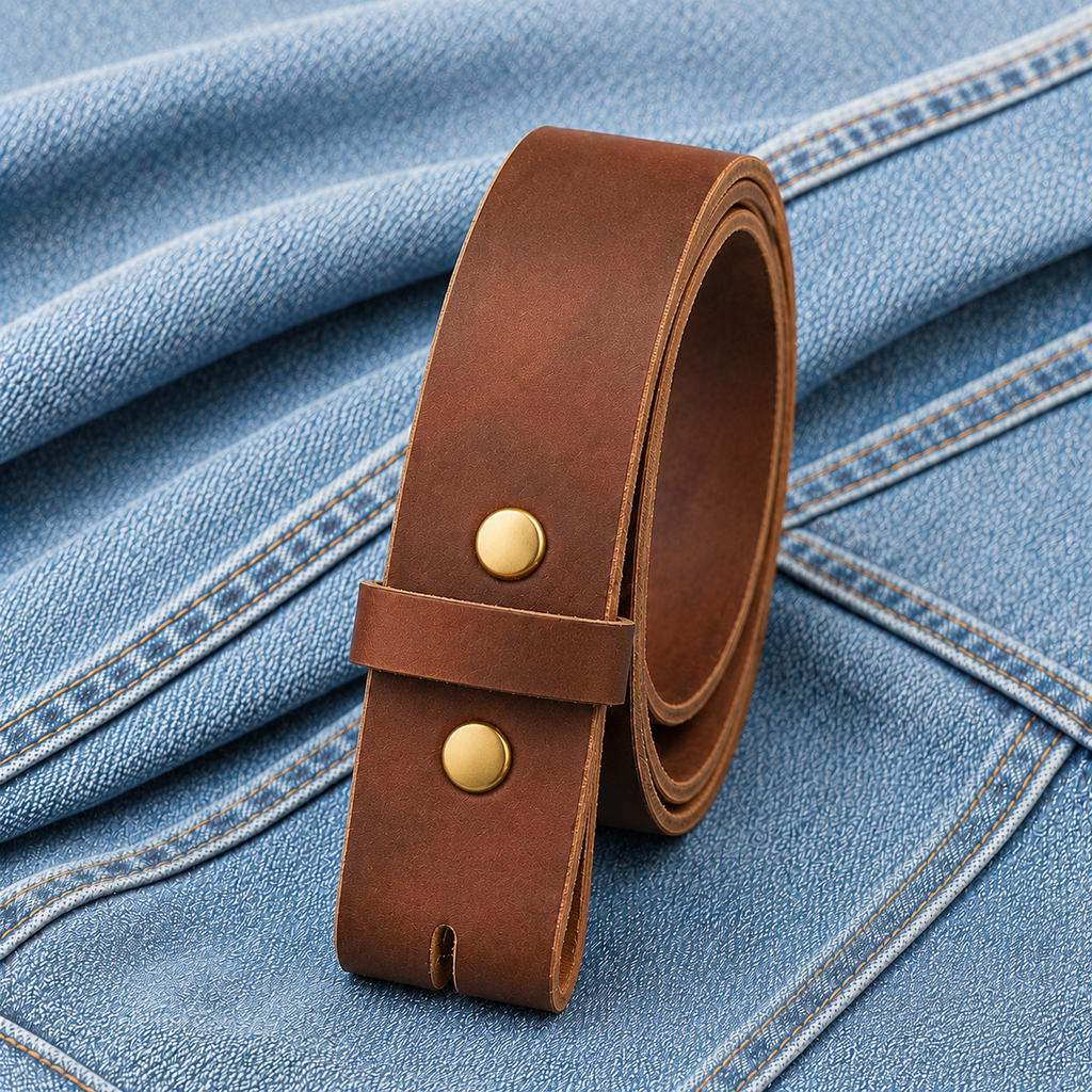 title=Buffalo Leather Belt Strap; color=Golden Brown; hw=Premium Snaps; hw_color=Gold