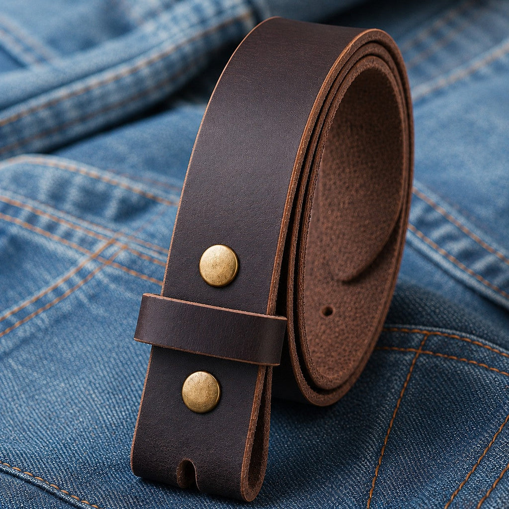 title=Buffalo Leather Belt Strap; color=Brown; hw=Premium Snaps; hw_color=Brass