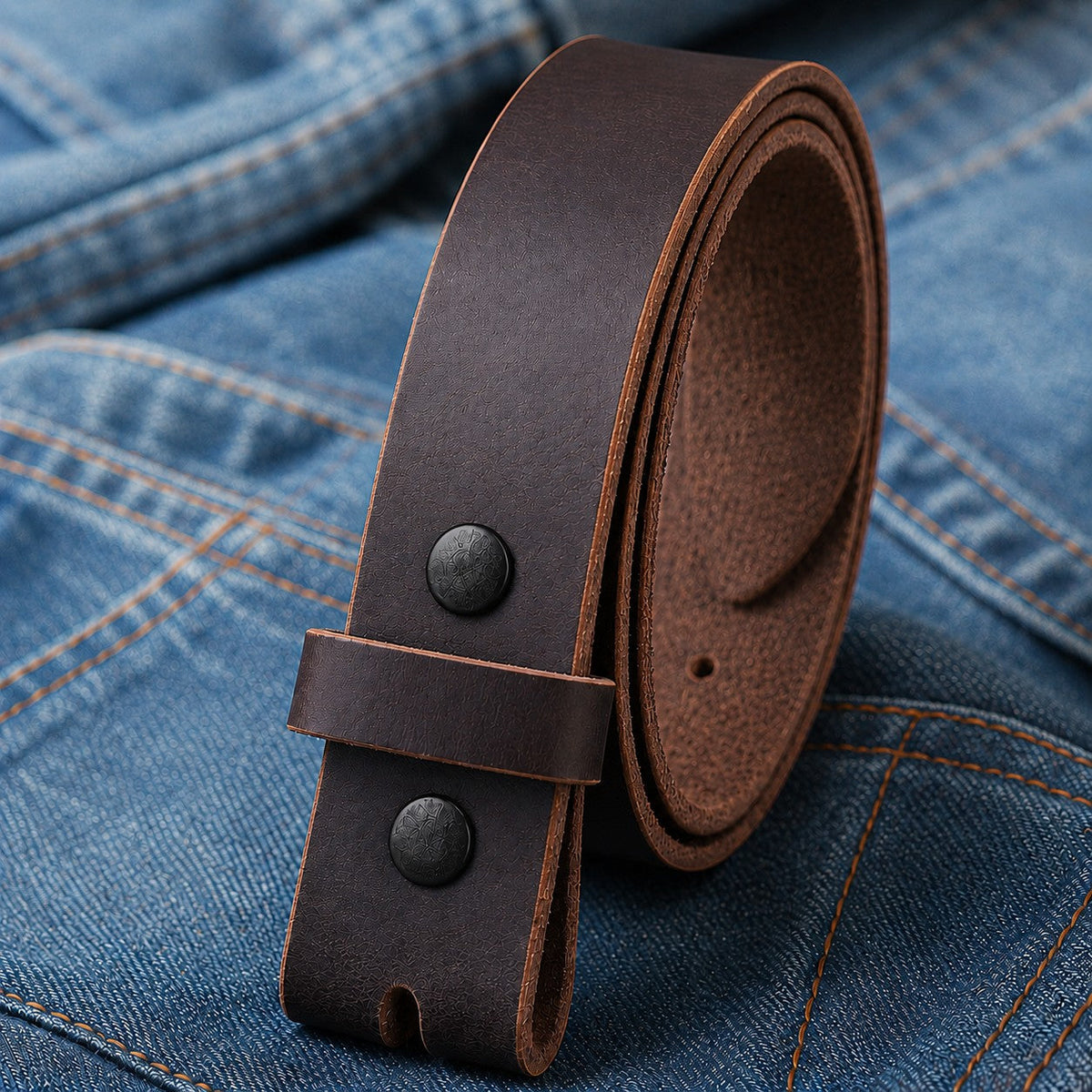 title=Buffalo Leather Belt Strap; color=Brown; hw=Premium Snaps; hw_color=Black