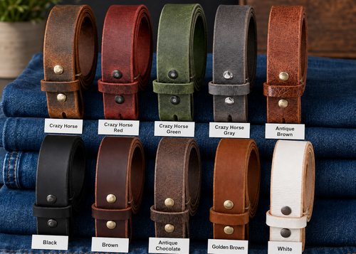 title=Buffalo Leather Belt Strap 1.5"; color=All; hw=Premium Snaps; hw_color=Black