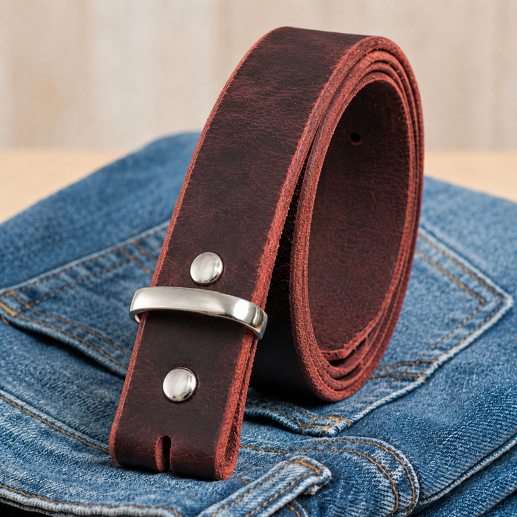 title=Buffalo Leather Belt Strap 1.5"; color=Crazy Horse Red