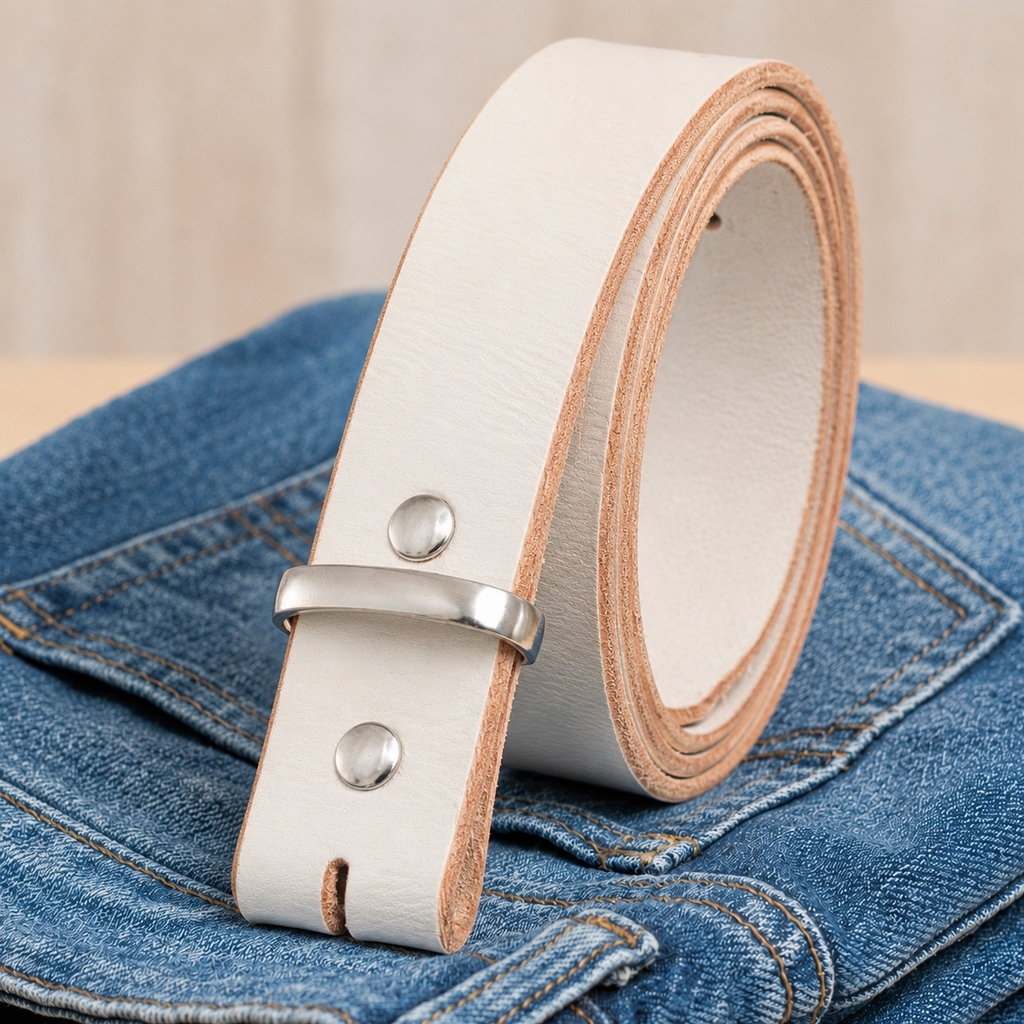 title=Buffalo Leather Belt Strap 1.5"; color=White