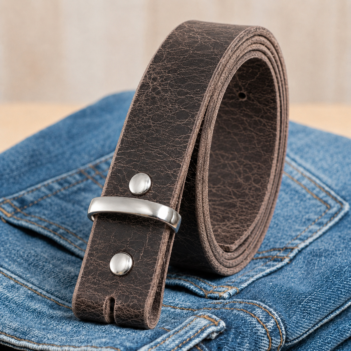 title=Buffalo Leather Belt Strap 1.5"; color=Antique Chocolate
