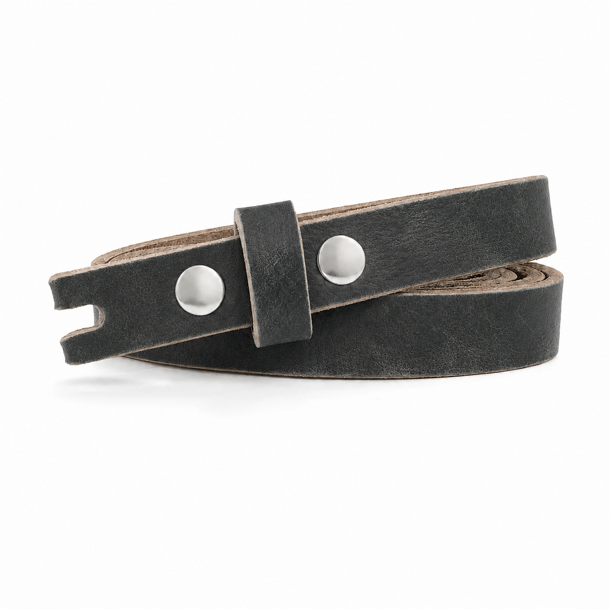 title=Narrow Women's Leather Belt; color=Crazy Horse Gray; hw=Premium Snaps