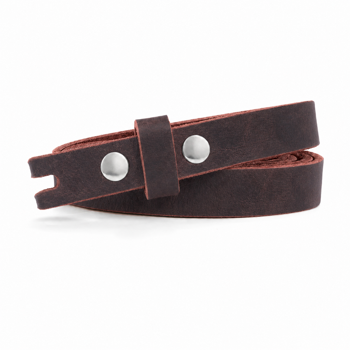 title=Narrow Women's Leather Belt; color=Crazy Horse Red; hw=Premium Snaps; hw_color=Nickel