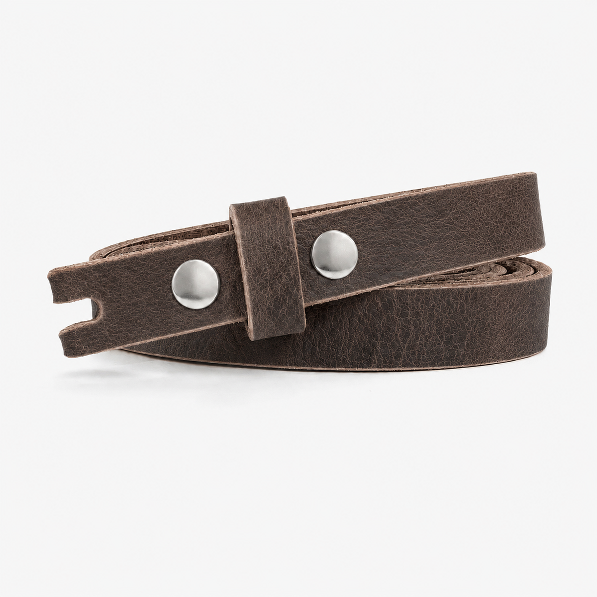 title=Narrow Women's Leather Belt; color=Antique Chocolate; hw=Premium Snaps; hw_color=Nickel