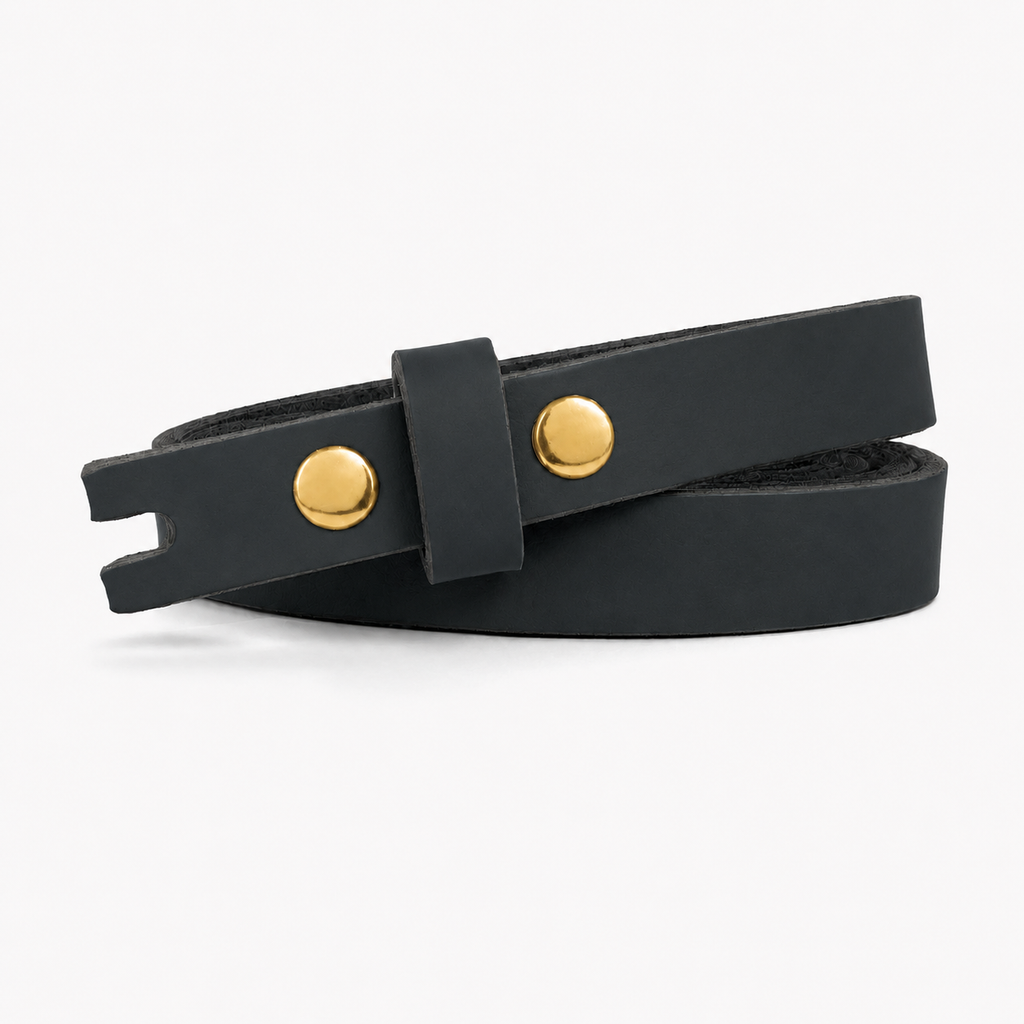 title=Narrow Women's Leather Belt; color=Black; hw=Premium Snaps; hw_color=Gold