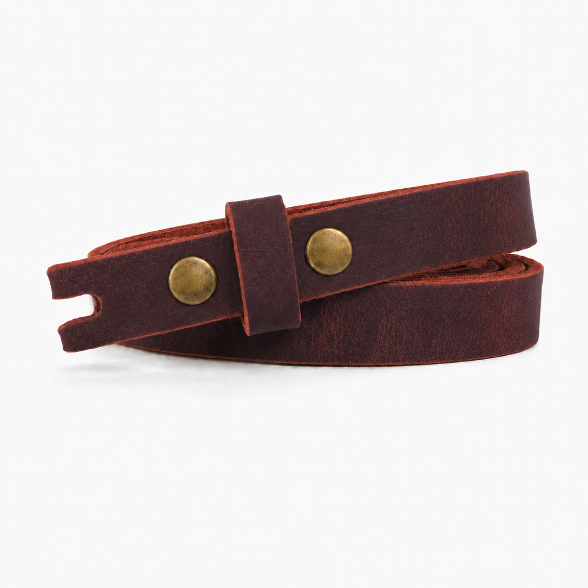 title=Narrow Women's Leather Belt; color=Crazy Horse Red; hw=Premium Snaps; hw_color=Brass