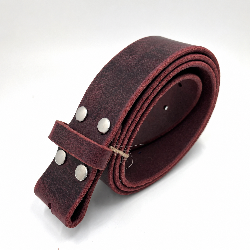 title=Buffalo Leather Belt; color=Crazy Horse Red; hw=Chicago Screws; hw_color=Nickel