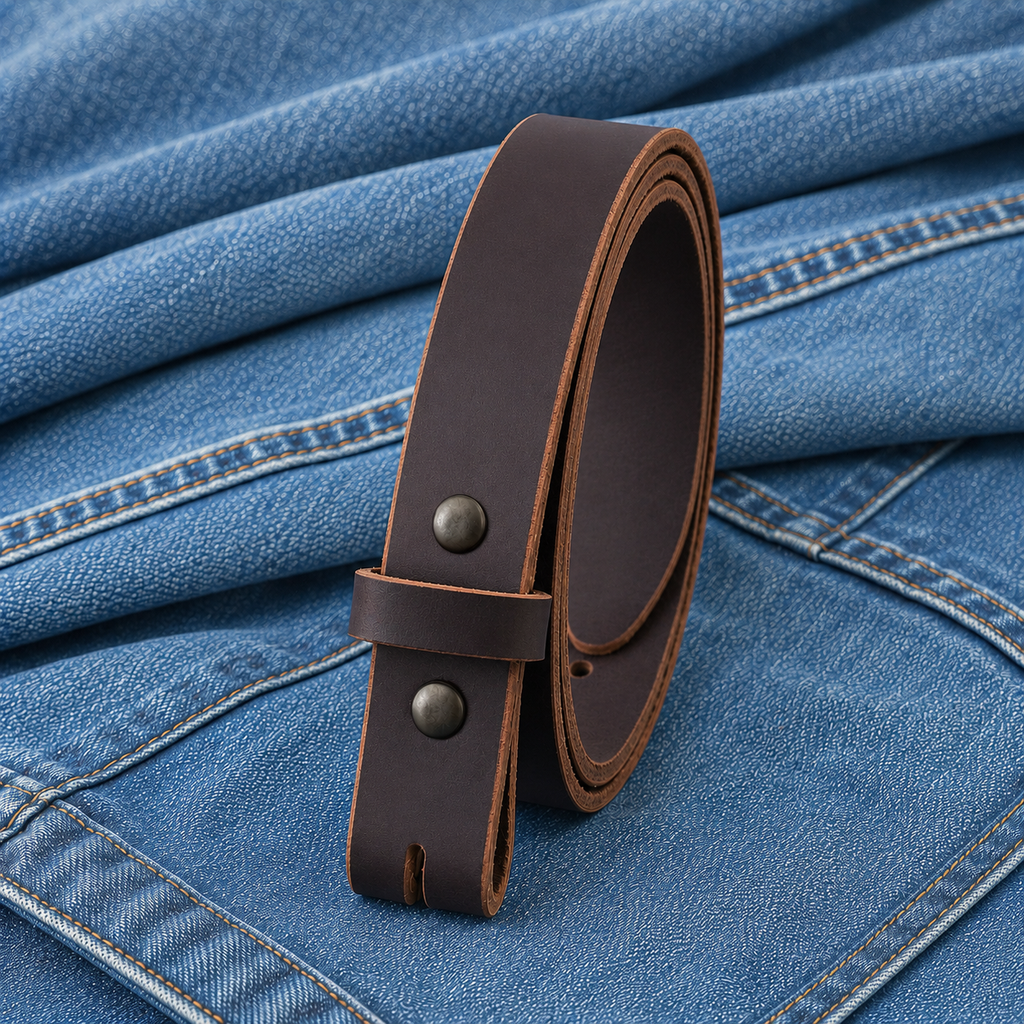 title=Buffalo Snap Belt Strap 1"; color=Brown; hw=Premium Snaps; hw_color=Black