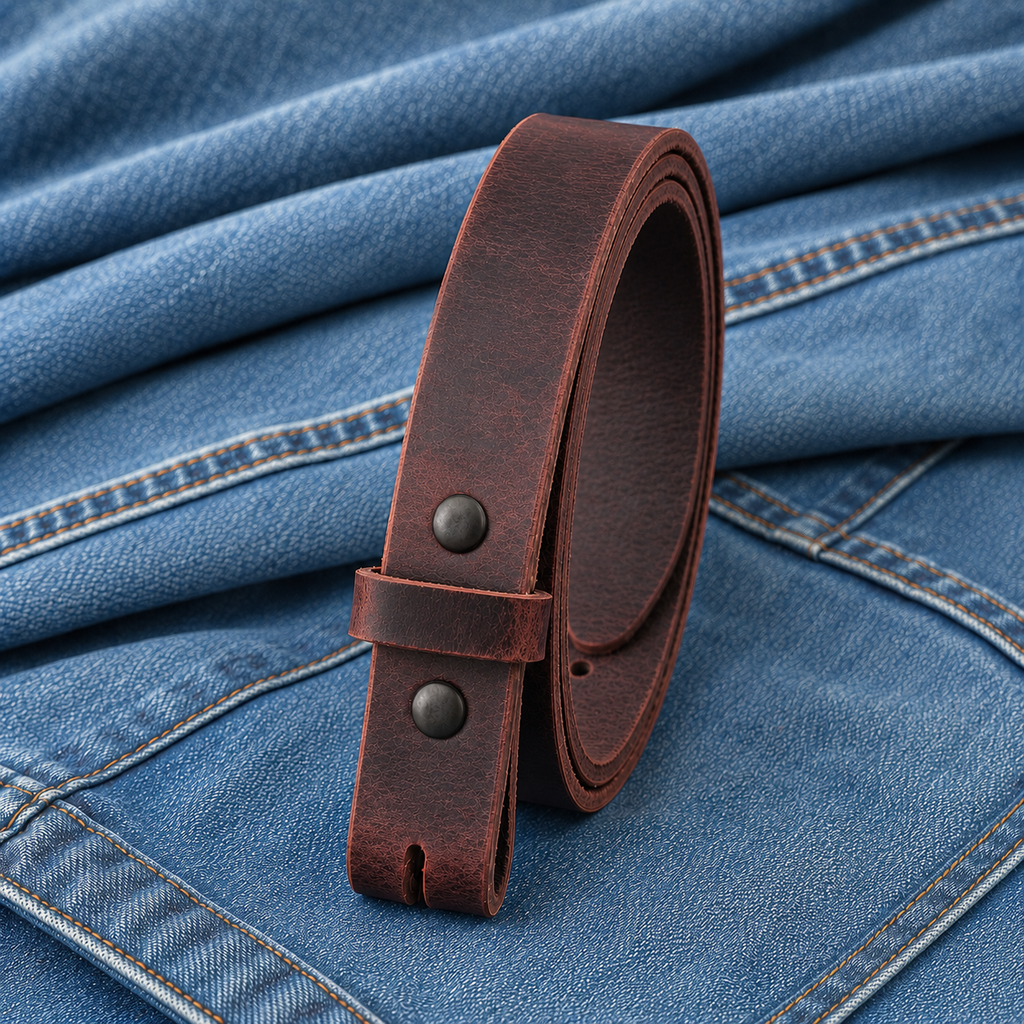 title=Buffalo Snap Belt Strap 1"; color=Crazy Horse Red; hw=Premium Snaps; hw_color=Black
