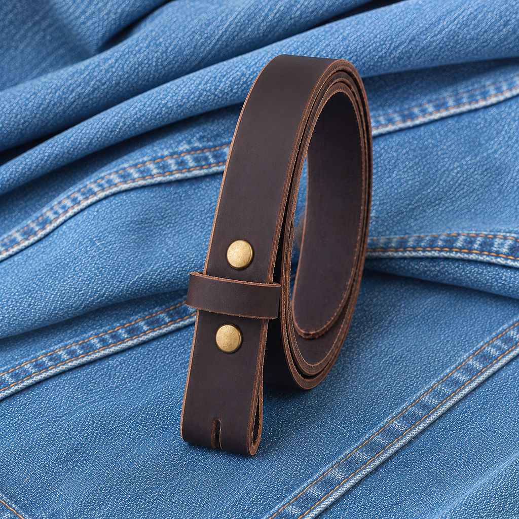 title=Buffalo Snap Belt Strap 1"; color=Brown; hw=Premium Snaps; hw_color=Brass