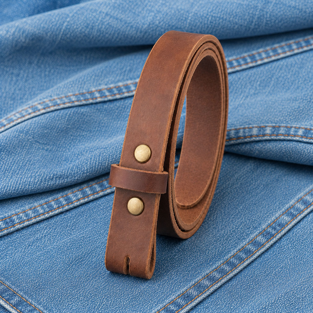 title=Buffalo Snap Belt Strap 1"; color=Golden Brown; hw=Premium Snaps; hw_color=Brass