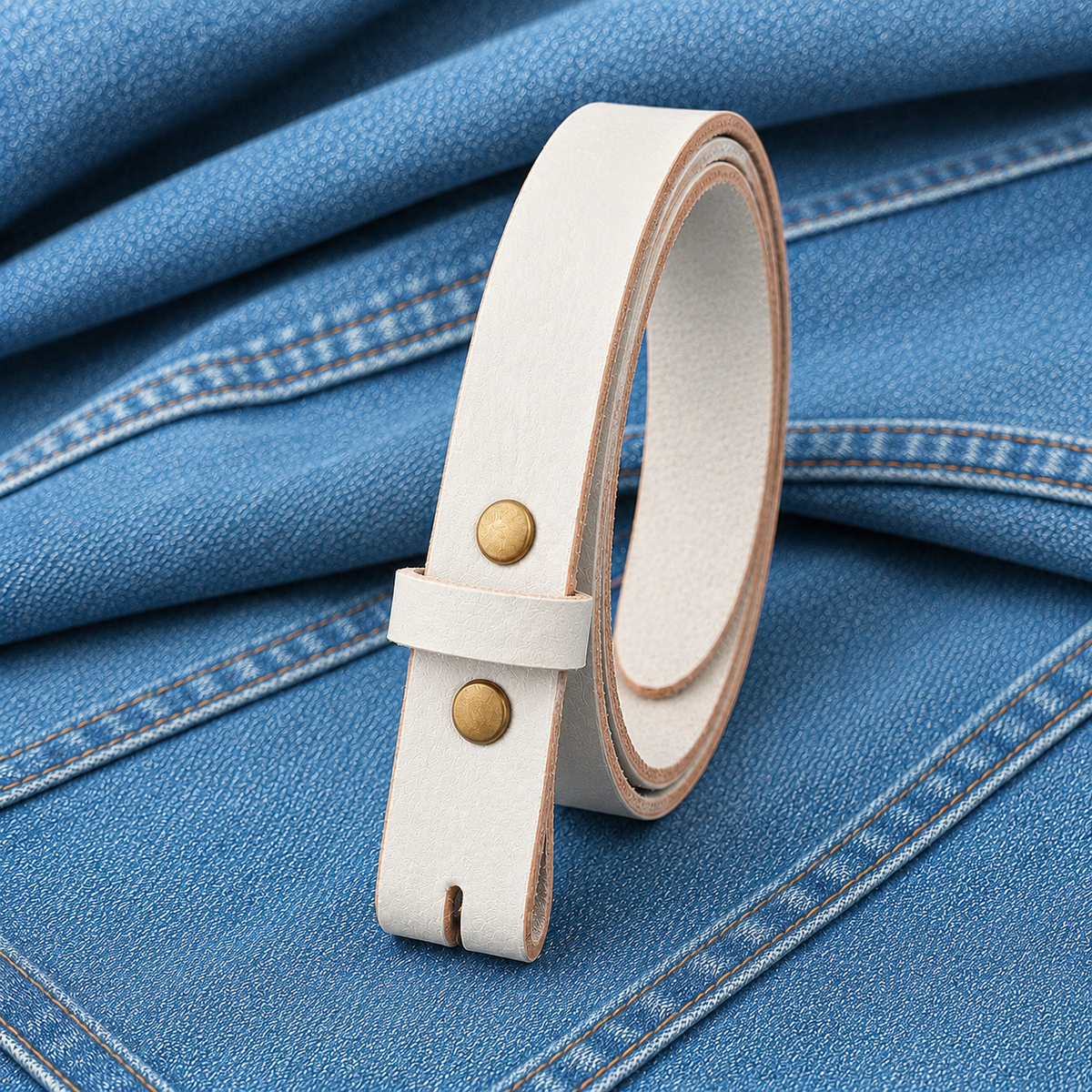 title=Buffalo Snap Belt Strap 1"; color=White; hw=Premium Snaps; hw_color=Brass