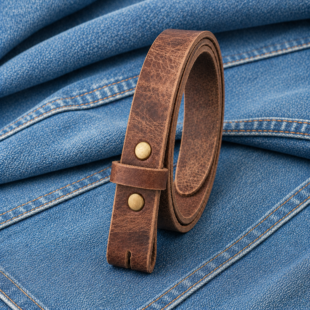 title=Buffalo Snap Belt Strap 1"; color=Golden Brown; hw=Premium Snaps; hw_color=Brass