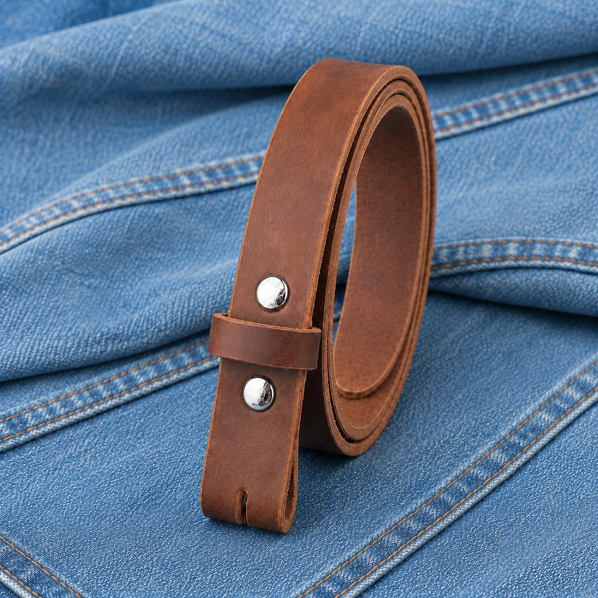 title=Buffalo Snap Belt Strap 1"; color=Golden Brown; hw=Premium Snaps; hw_color=Nickel