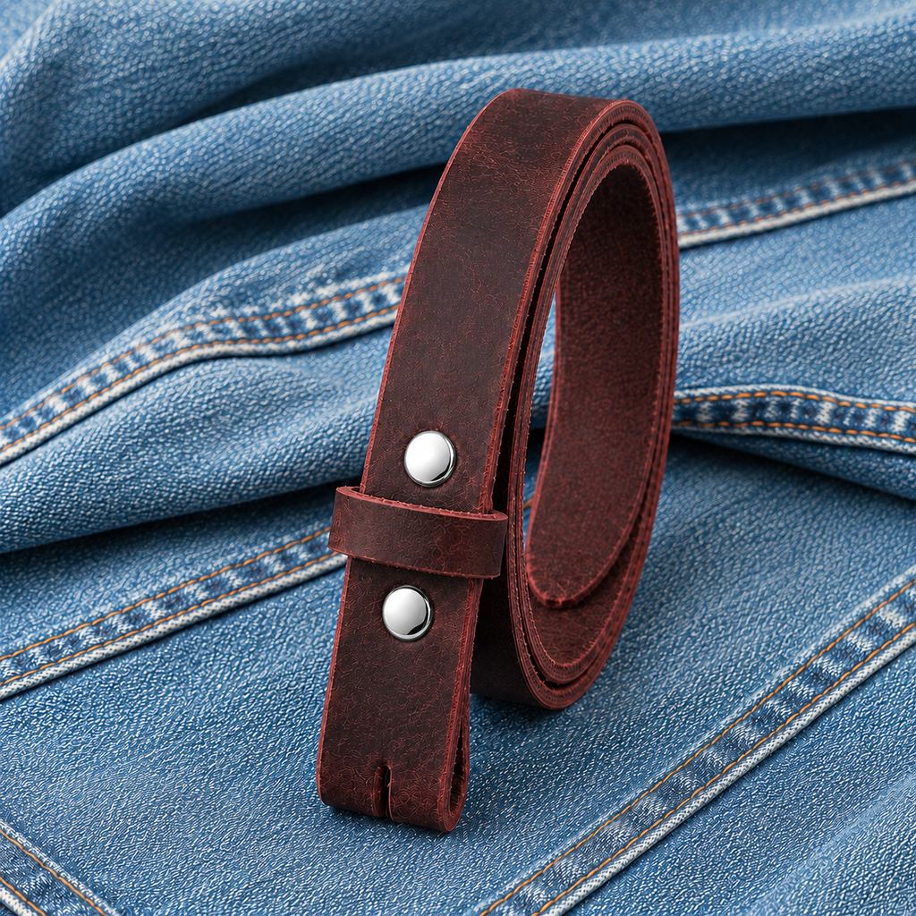 title=Buffalo Snap Belt Strap 1"; color=Crazy Horse Red; hw=Premium Snaps; hw_color=Nickel