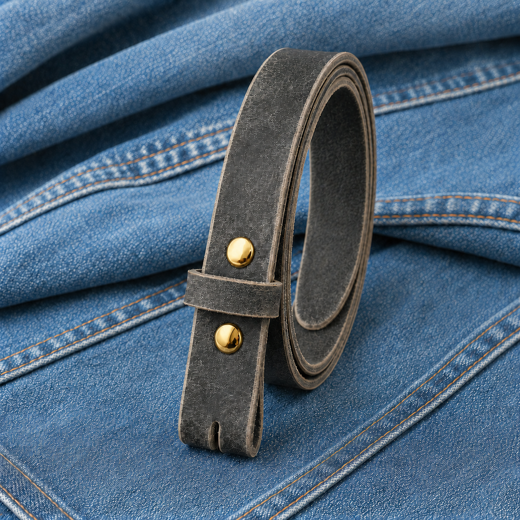 title=Buffalo Snap Belt Strap 1"; color=Crazy Horse Gray; hw=Premium Snaps; hw_color=Gold