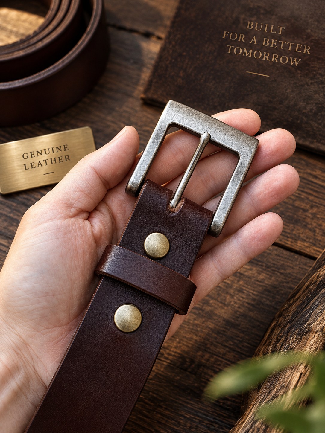 Havana Brown Hermann Oak English Bridle belt in hand