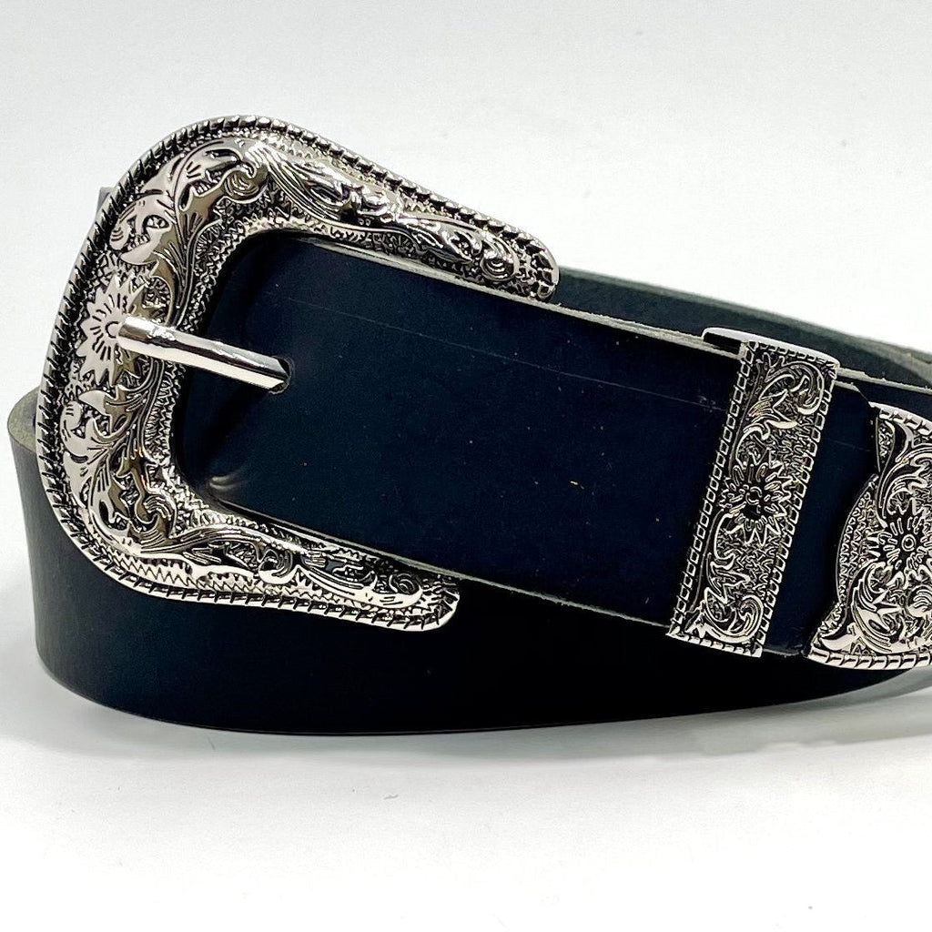 Western Cowboy Belt — 1.5" Buffalo Leather, Silver or Gold Buckle