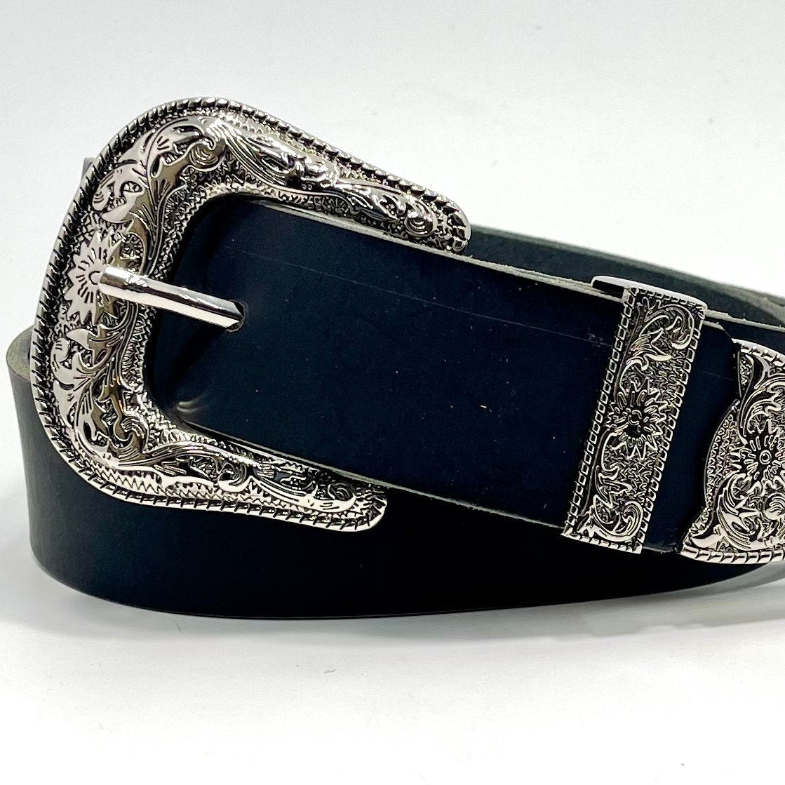 Western Cowboy Belt — 1.5" Buffalo Leather, Silver or Gold Buckle