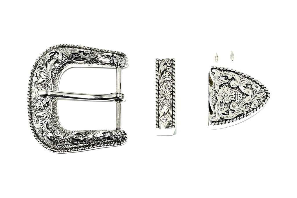 Western Floral Buckle Set 1.5" (38mm) — Buckle, Loop, Tip
