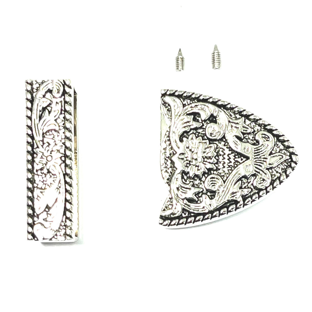 Western Floral Buckle Set 1.5" (38mm) — Buckle, Loop, Tip