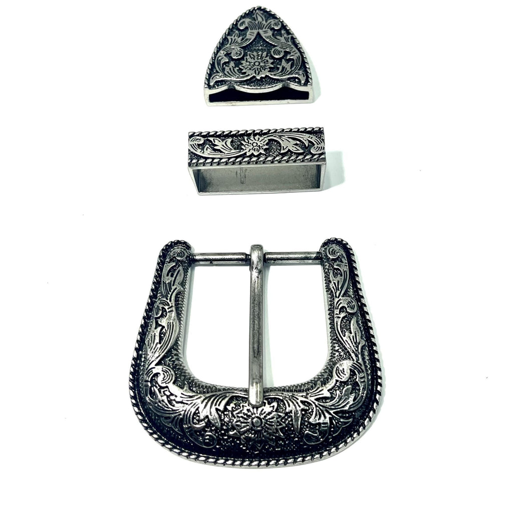 Western Floral Buckle Set 1.5" (38mm) — Buckle, Loop, Tip