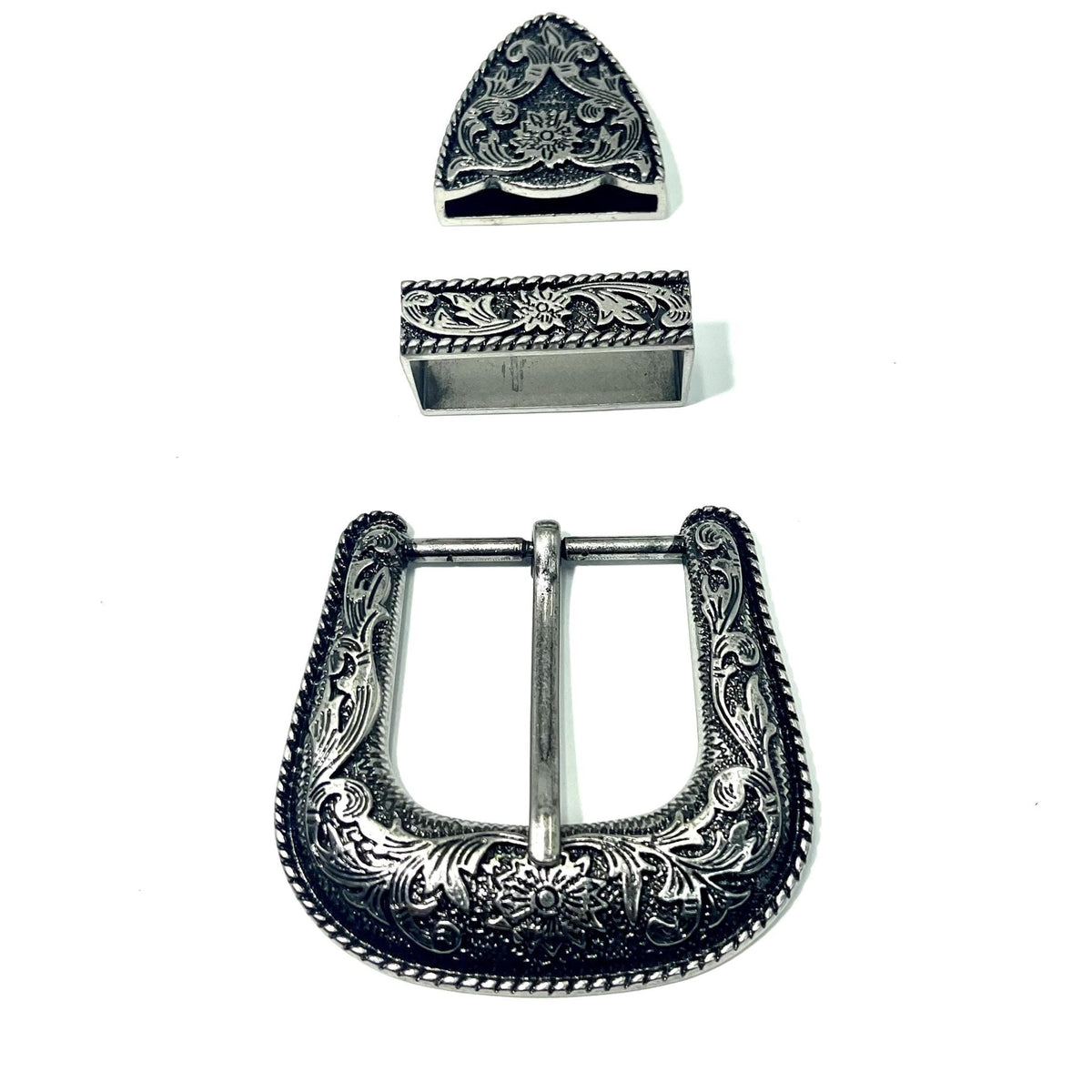 Western Floral Buckle Set 1.5" (38mm) — Buckle, Loop, Tip