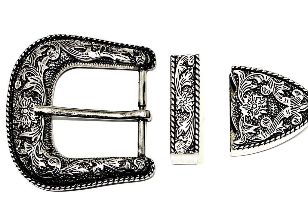 Western Floral Buckle Set 1.5" (38mm) — Buckle, Loop, Tip
