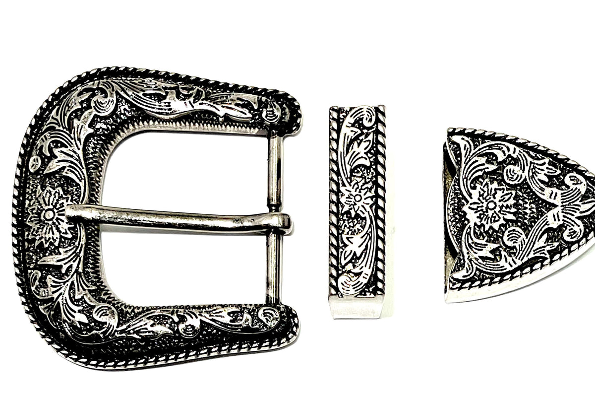 Western Floral Buckle Set 1.5" (38mm) — Buckle, Loop, Tip