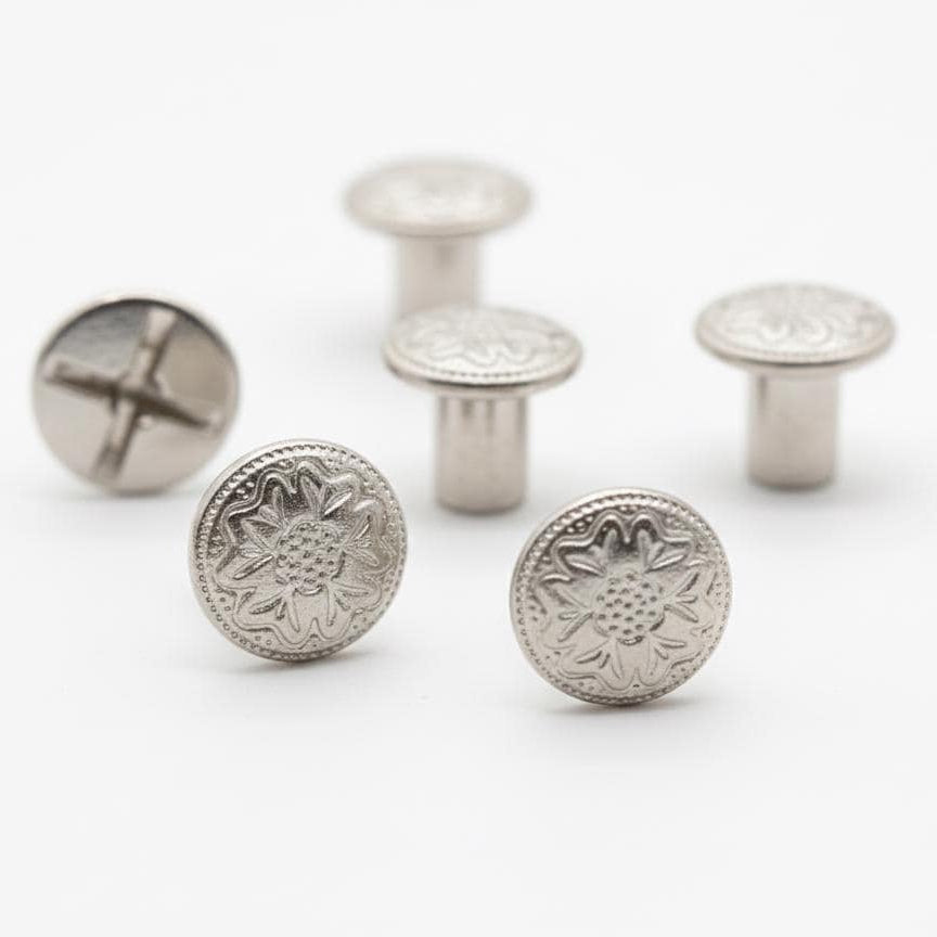 Floral Chicago Screws — 1/4" Post, Western Leather Hardware