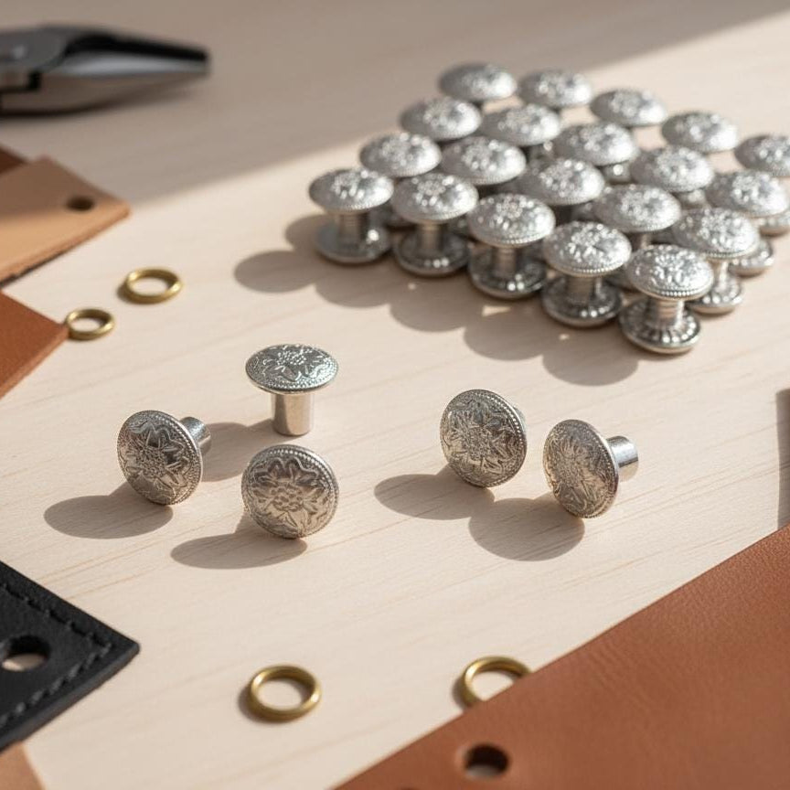 Floral Chicago Screws — 1/4" Post, Western Leather Hardware